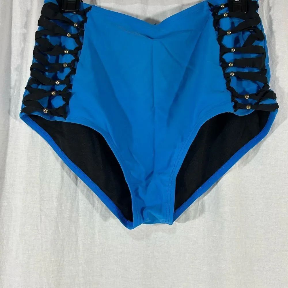 Swimsuits For All High Waist Blue Shorts with Black Details